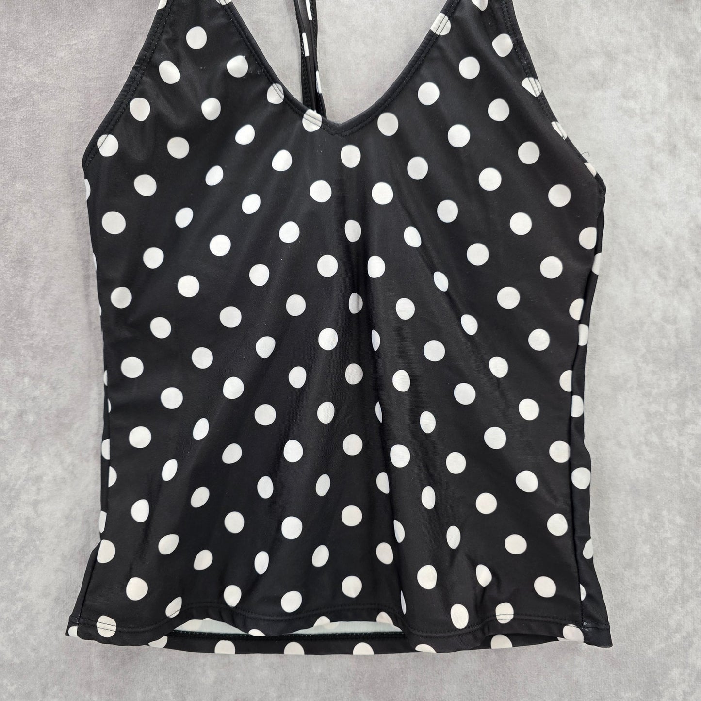 Bobbie Brooks Black White Polka Dot Halter Tie Swimwear Tankini Top Medium M