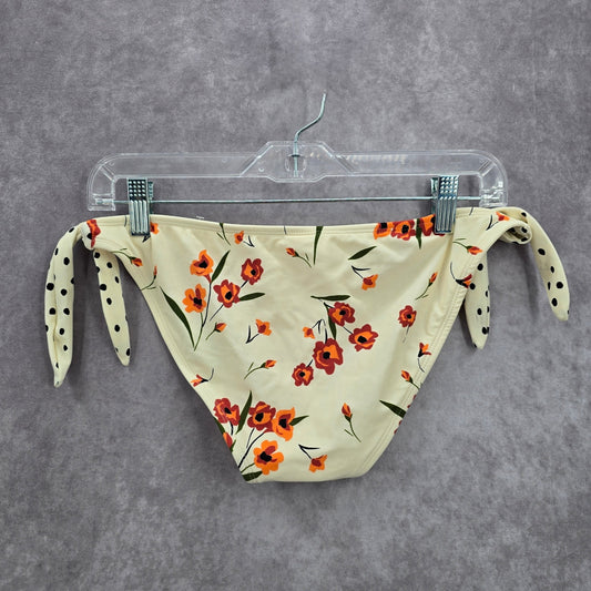Xhilaration Cream Floral Polka Dot Tie Bikini Cheeky Bottom Swimwear Medium