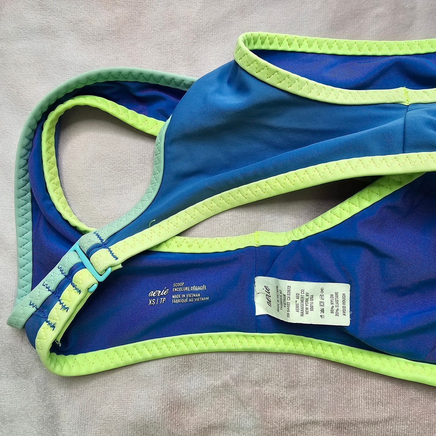 Aerie Blue Green Scoop V Neck Padded Hook Bikini Top Swimwear XS