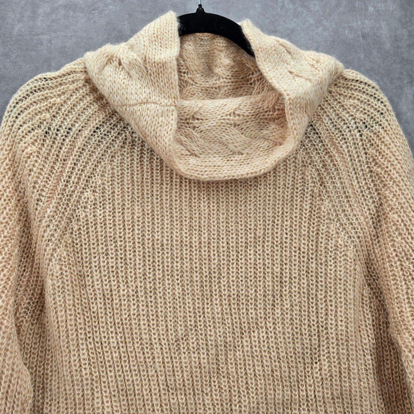 Pink Knit Gold Metallic Long Sleeve Pullover Cardigan Sweater Medium
