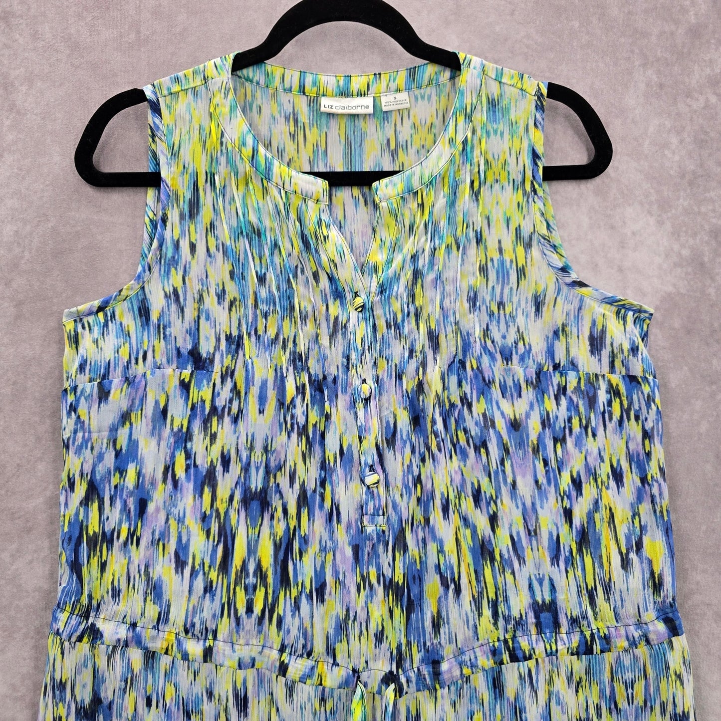 Liz Claiborne Yellow Blue Sleeveless Sheer Knee Length Spring Dress Small