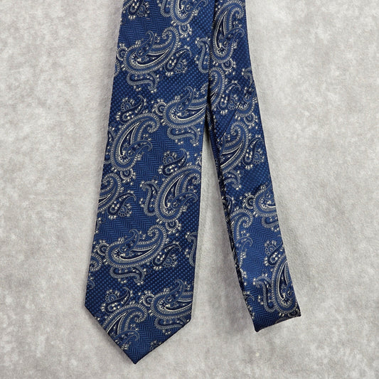 Joseph Abboud Royal Blue Gold Floral Paisley Executive Silk Neck Tie Men's