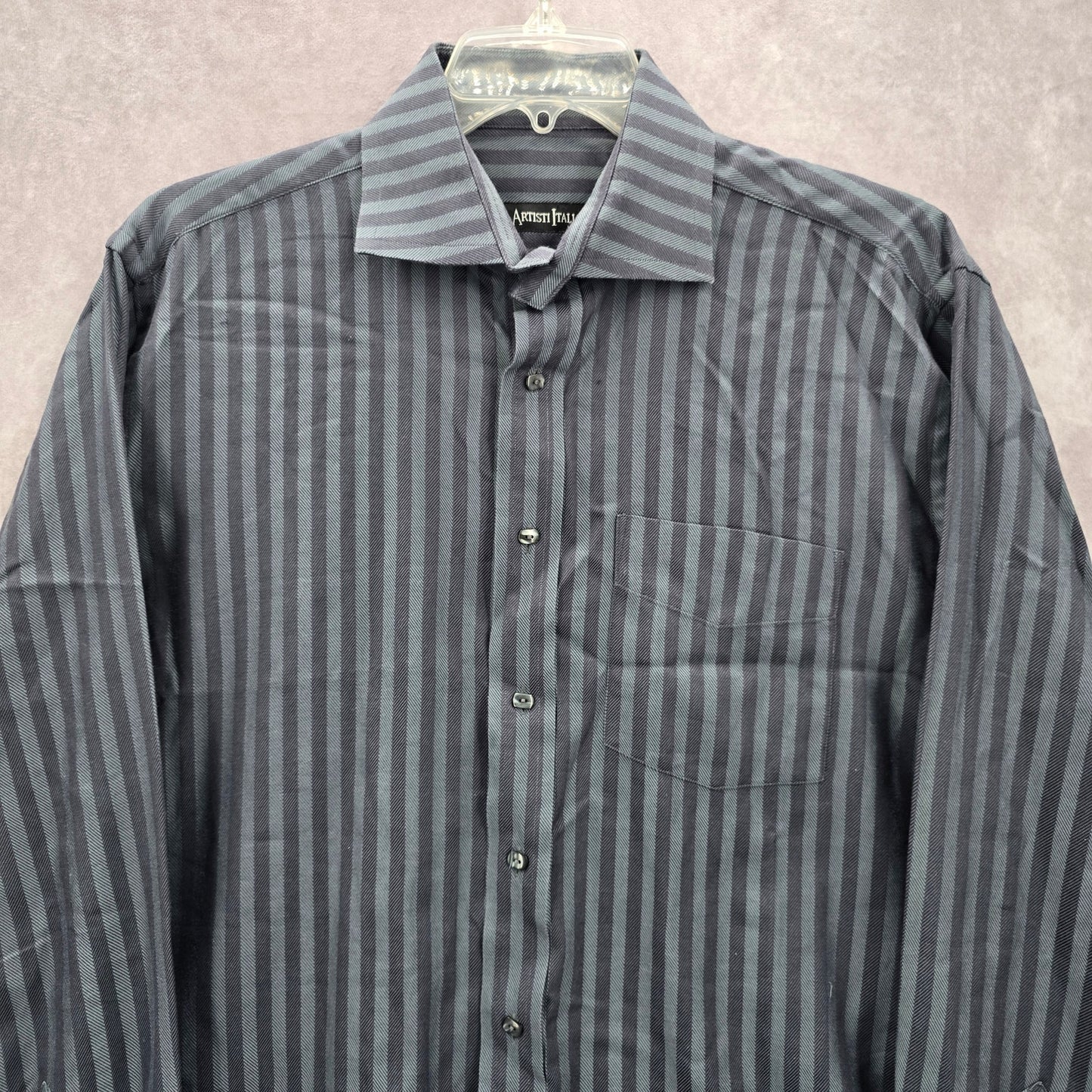 Artisti Italiani Grey Stipe Mens Work Cotton Button Down Dress Shirt XXL
