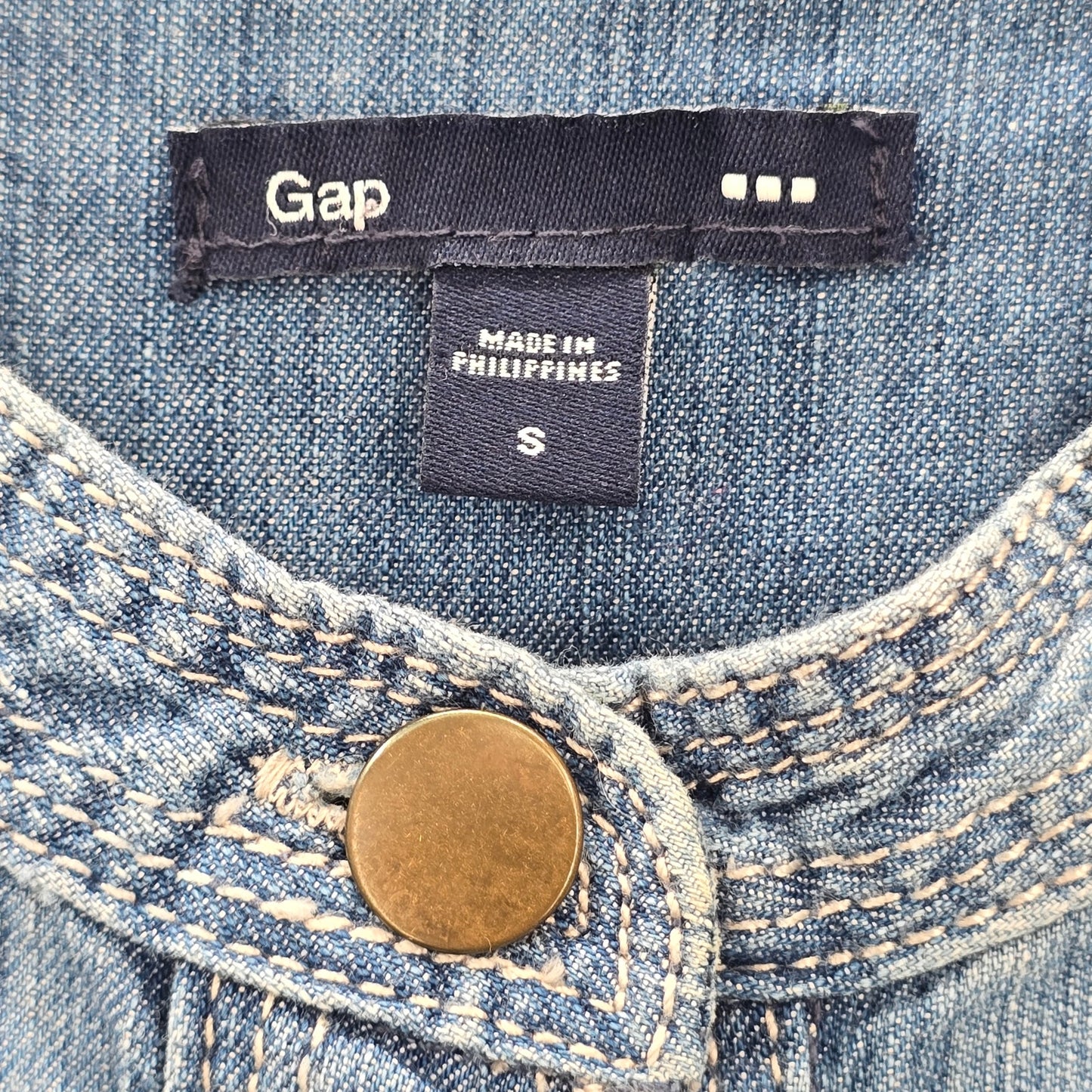 Gap Blue Demin Jeans Cotton Western Shirt Short Sleeve Top Small