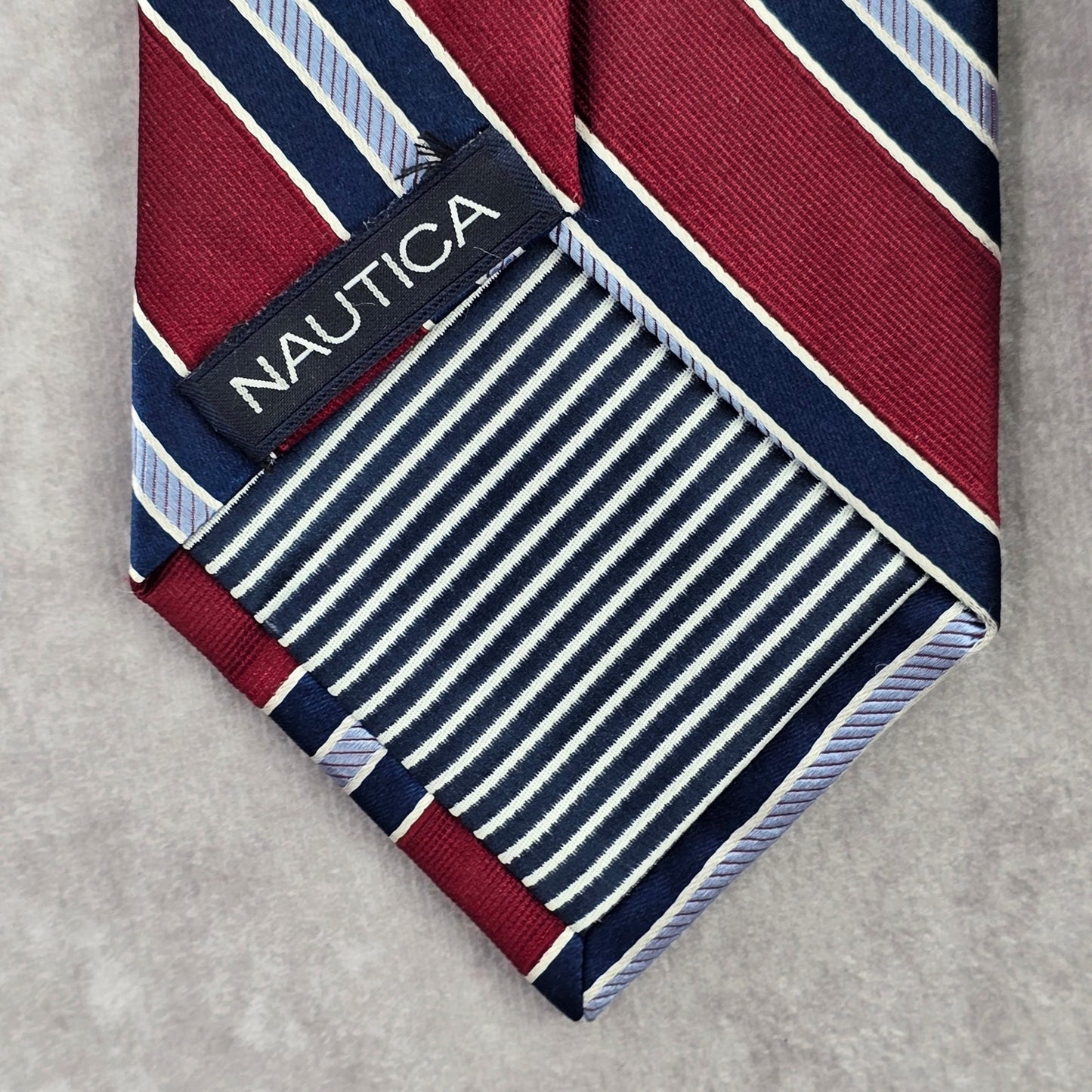 Nautica Red Blue White Striped Repp Executive Geometric Silk Neck Tie Men's