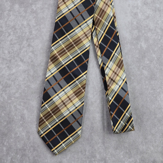 Bergamo New York Black Gold Plaid Stripe Tartan 100% Poly Men's Neck Tie NWOT
