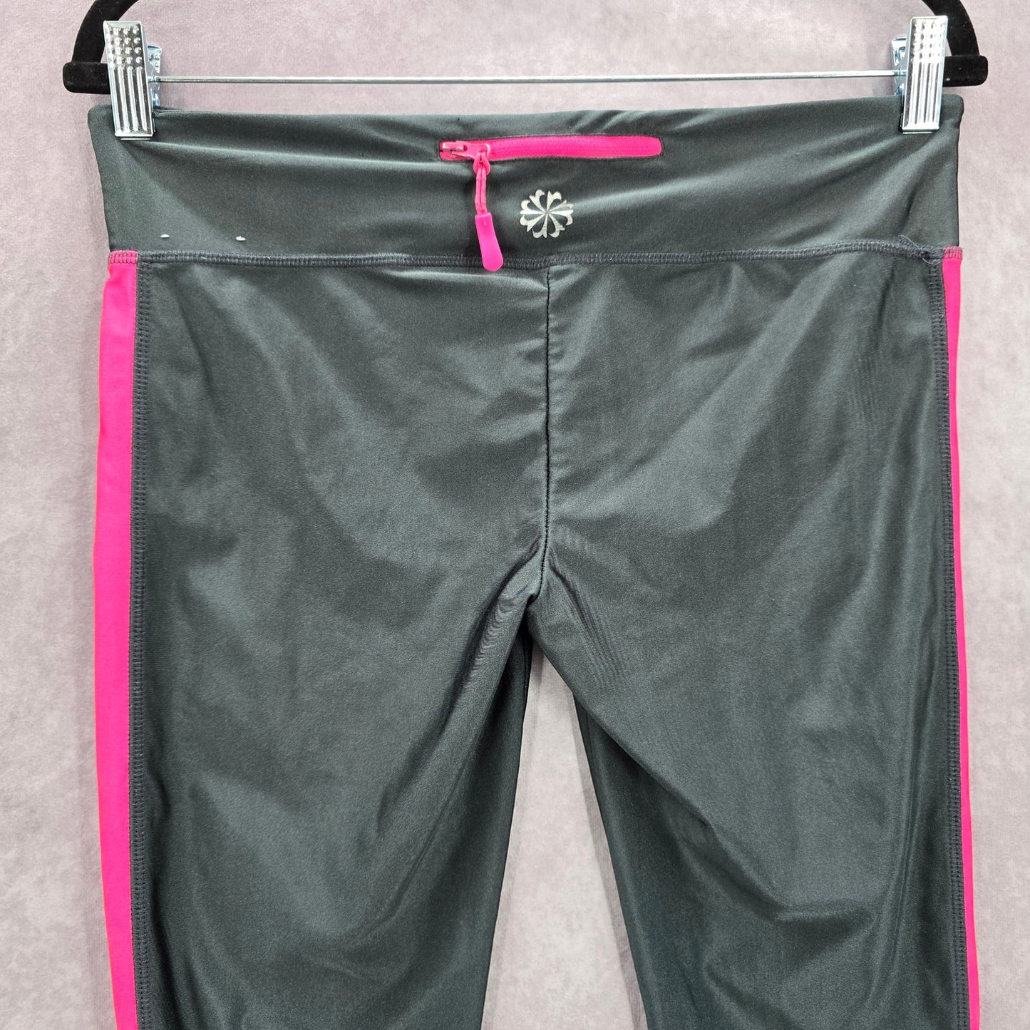 Gray Pink Active Crop Capri Stretch Sports Bottoms Leggings Pants L Large