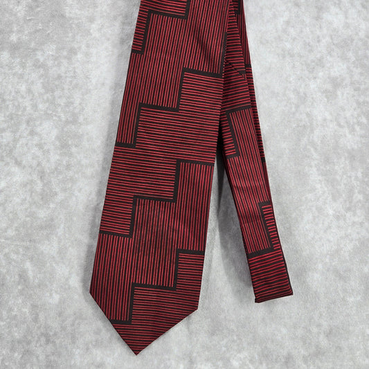 Renzo Red Navy Blue Stripe Pure 100% Silk Handmade Executive Men's Neck Tie