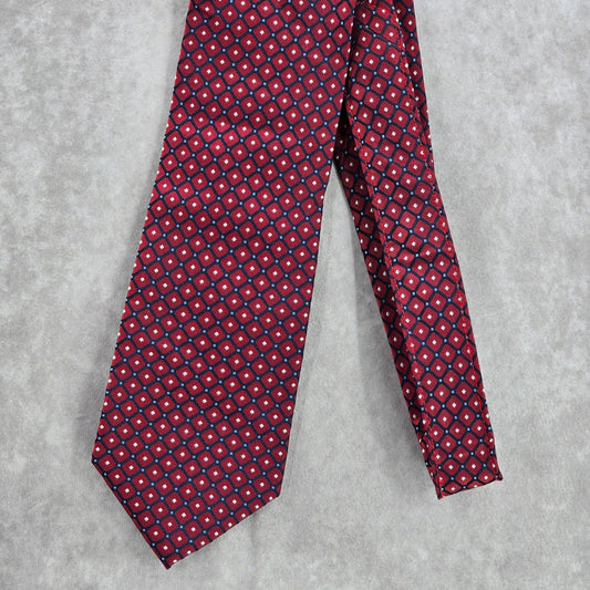 Roundtree & Yorke Red Blue Geometric Dot All Silk Handmade Men's Neck Tie