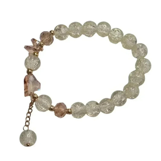 Gold Clear Bead Link Chain Stretch Elastic Bracelet B8