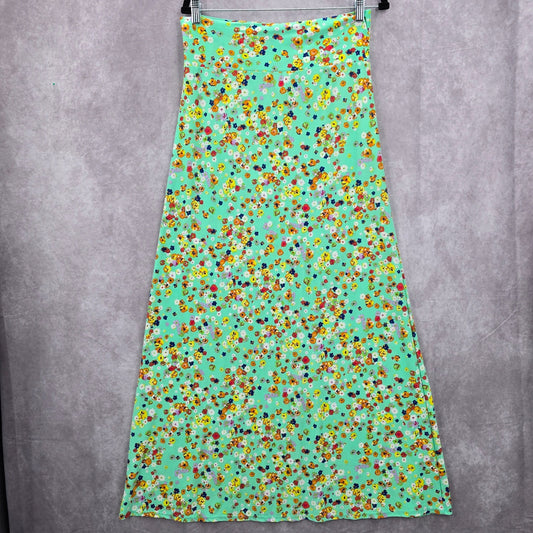 Got Style Green Maxi Floral Boho Indie Western Stretch Y2K Long Skirt Large