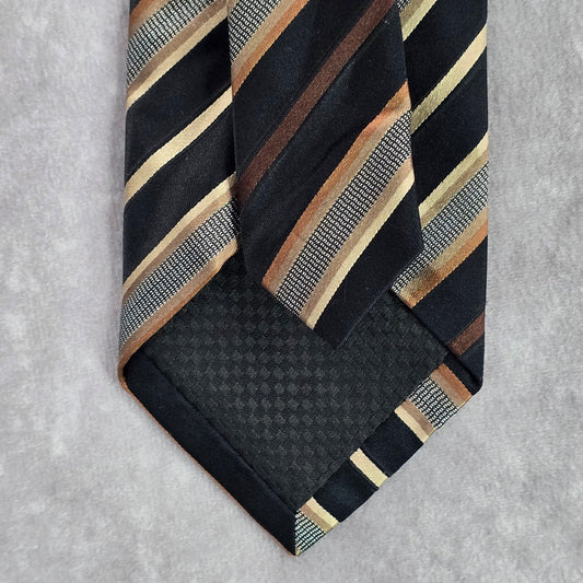 Sean John Black Stripe Brown Executive Corporate Gold 100% Silk Men's Neck Tie