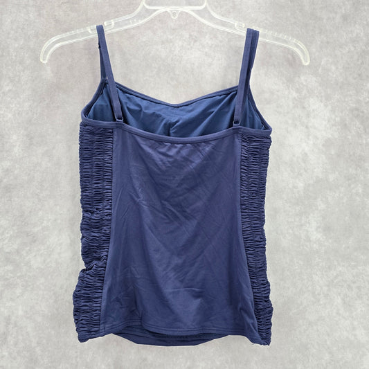 DKNY Blue Scrunch Drape Stretch Padded Swimwear Tankini Tank Top Medium M 10