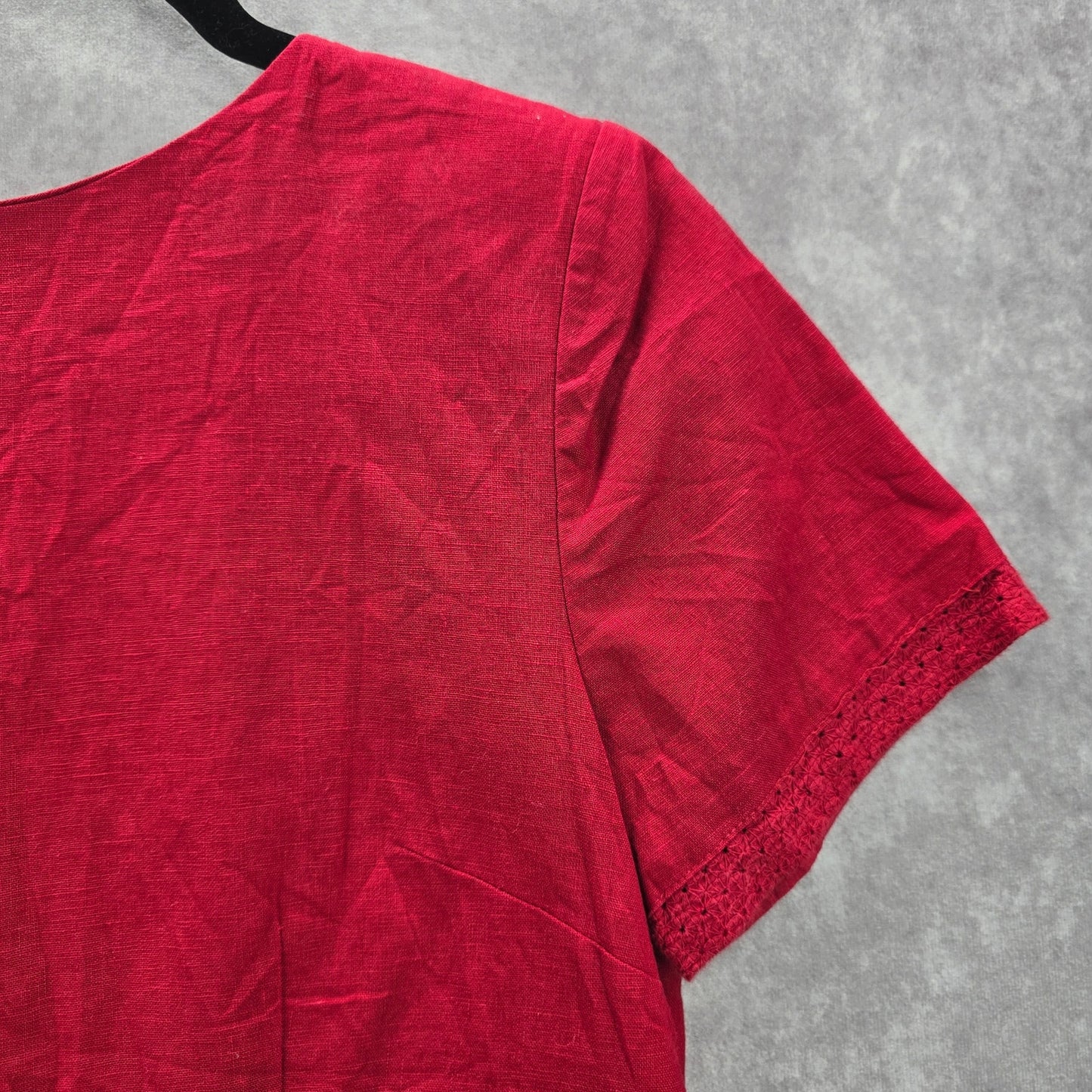Sag Harbor Red Cotton Linen Floral Lace Crochet Vintage Y2K Blouse Top Medium 8P
