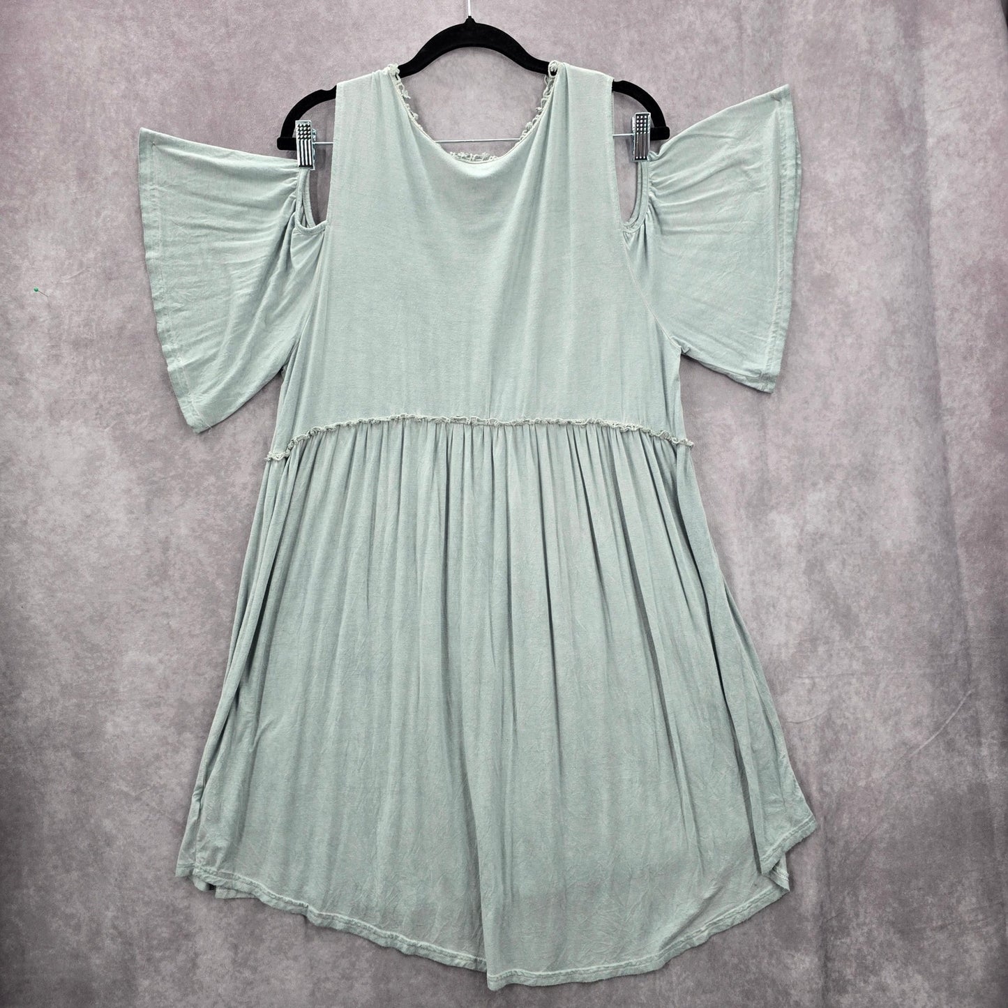 Umgee Gray Cold Shoulder Flare Ruffle Knee Length Boho Indie Dress Large
