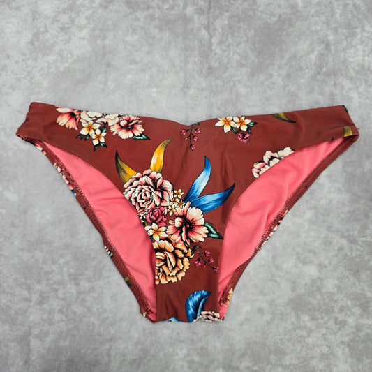 No Boundaries Brown Blue Floral Tie Medium Bikini Bottom Swimwear