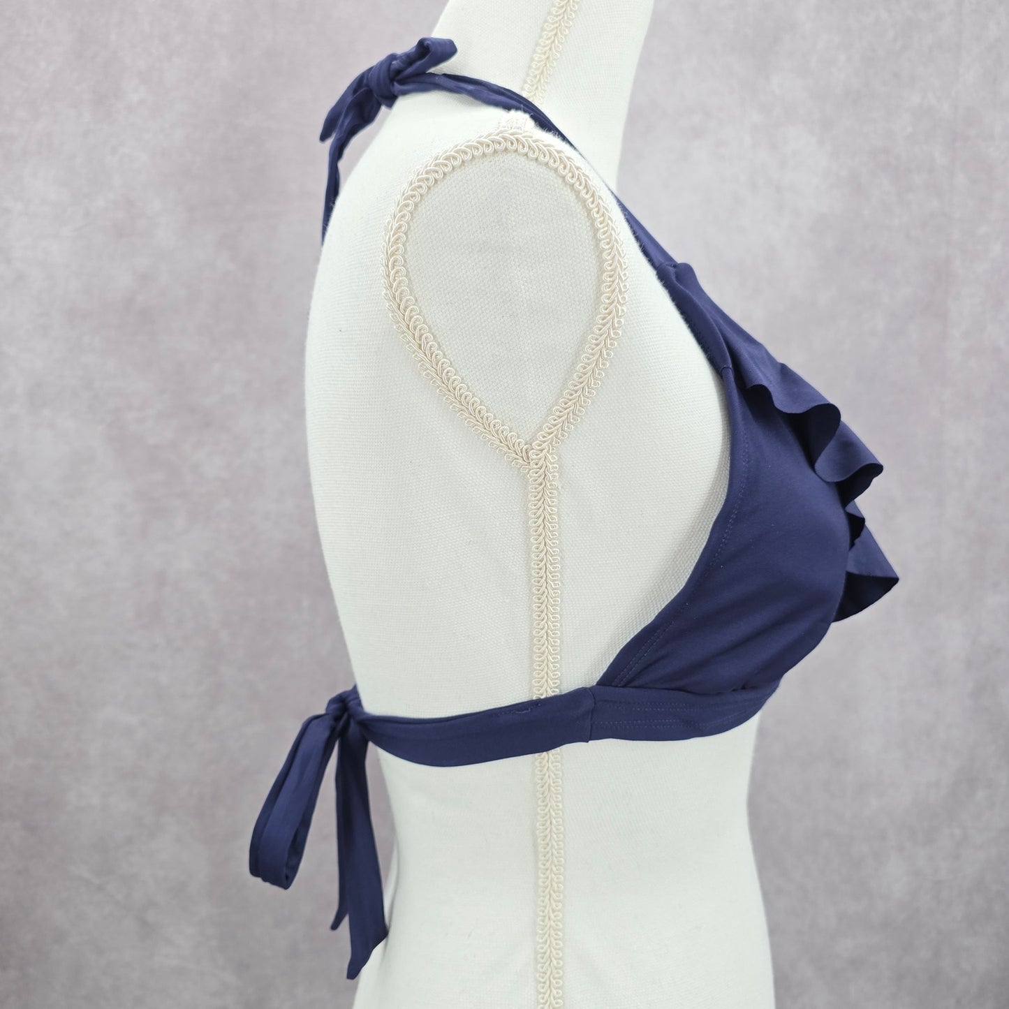 Kona Sol Blue Padded Tie Ruffle Bikini Top Swimwear Medium