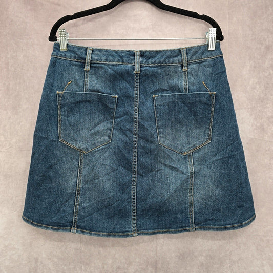 Mossimo Blue Denim Jeans Short Mini Button Flare Knee Length Skirt Size 14