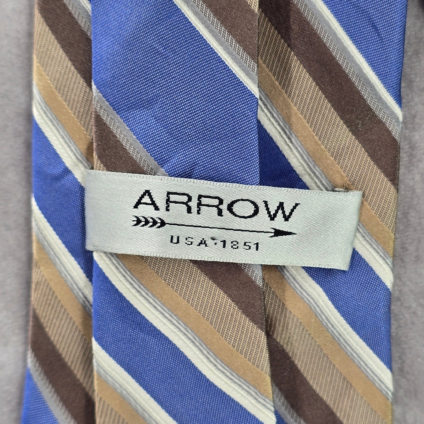 Arrow Blue Brown White Executive Repp Stripe 100% Silk Men's Neck Tie
