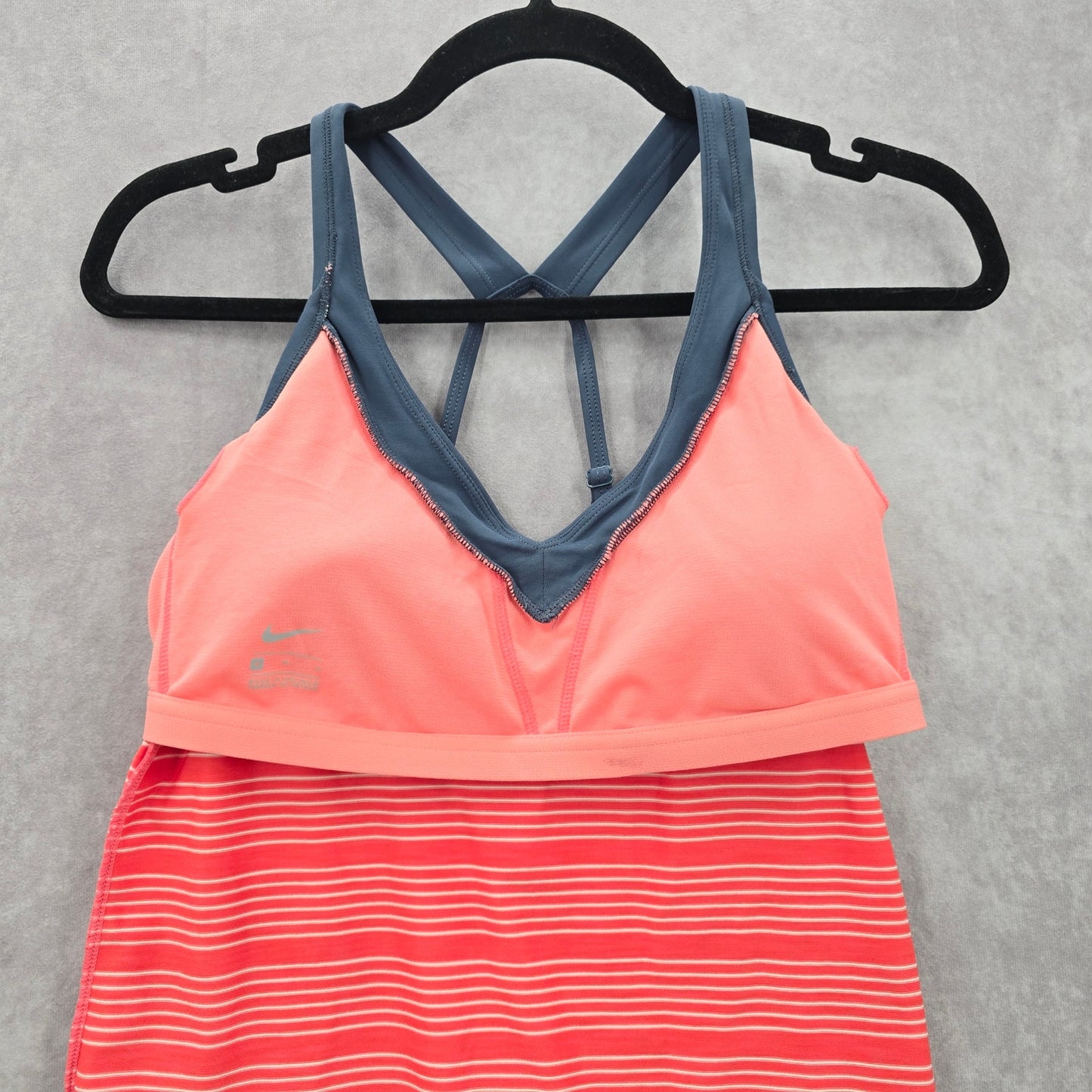 Nike Orange Gray Stripe Adjustable Padded Tank Top Activewear Shirt Medium