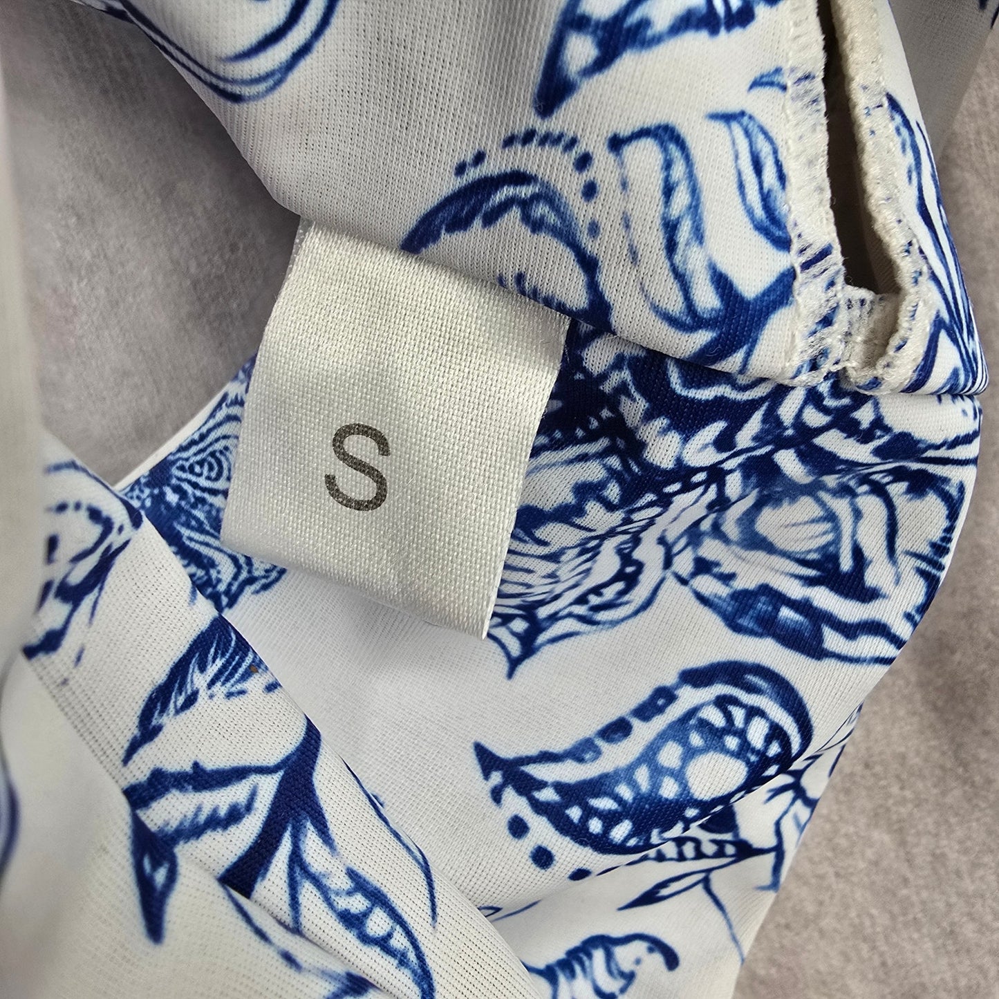 Shein Blue White Floral Bikini Top Tie Front Swimwear Swimsuit Small