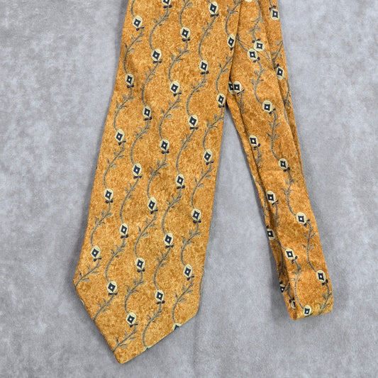 Joseph Abboud Orange Floral Executive Geometric 100% Silk Italy Mens Neck Tie