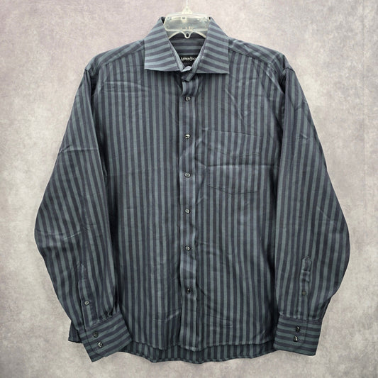 Artisti Italiani Grey Stipe Mens Work Cotton Button Down Dress Shirt XXL
