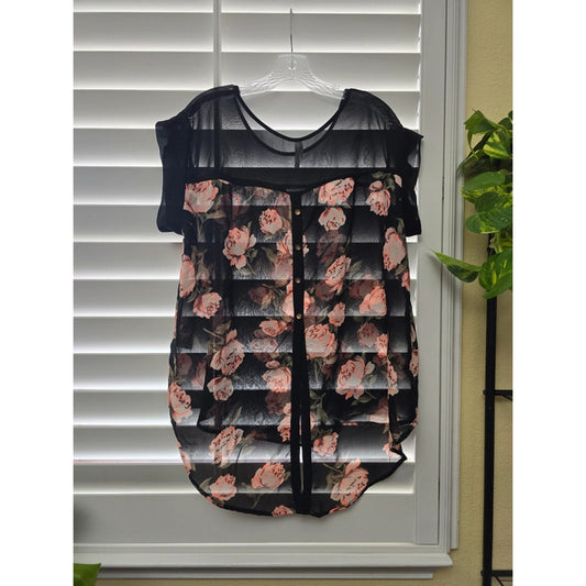 Live 4 Truth Black Floral Sheer Mermaid Tail Plus Size Top 1X