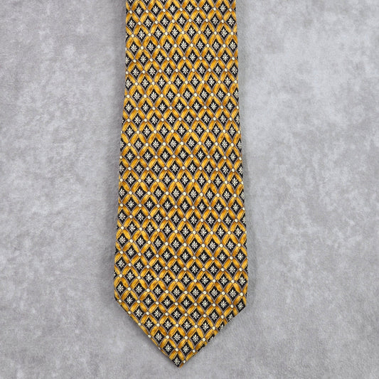 Valentino Italy Yellow Diamond Floral Executive Geometric Silk Neck Tie Men's