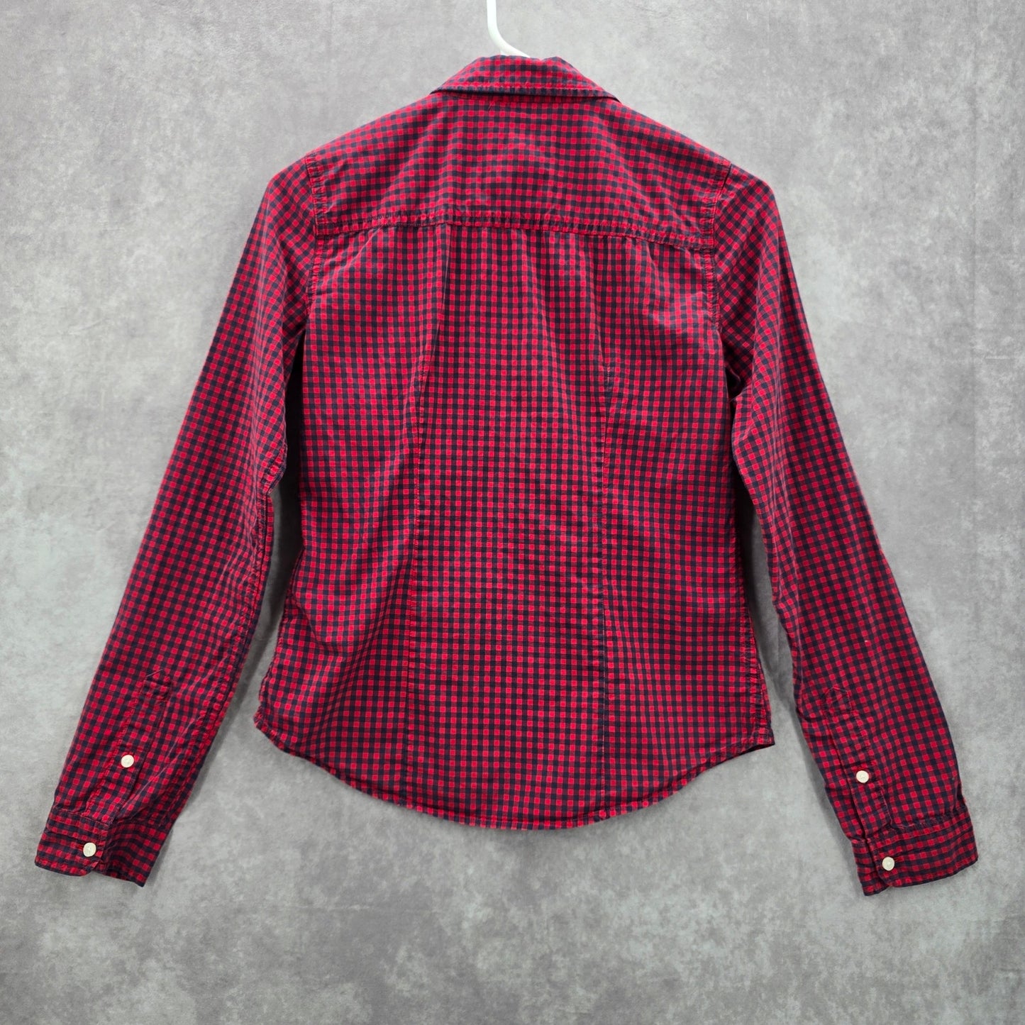 Abercrombie & Fitch Red Blue Plaid Tartan Button Down Long Sleeve Shirt Top XS