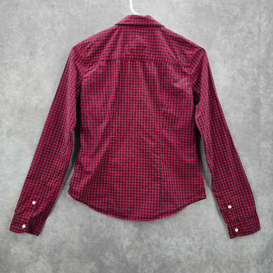 Abercrombie & Fitch Red Blue Plaid Tartan Button Down Long Sleeve Shirt Top XS