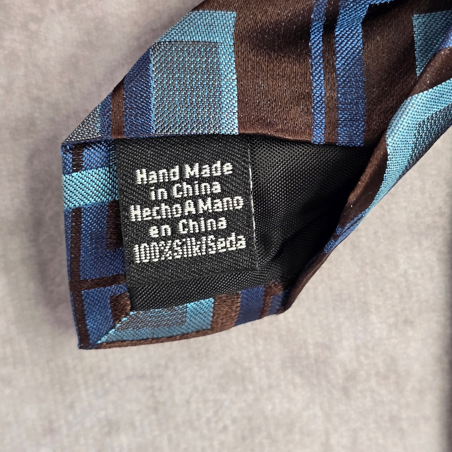 Covington Blue Brown Geometric Square Executive Silk Executive Neck Tie Men's