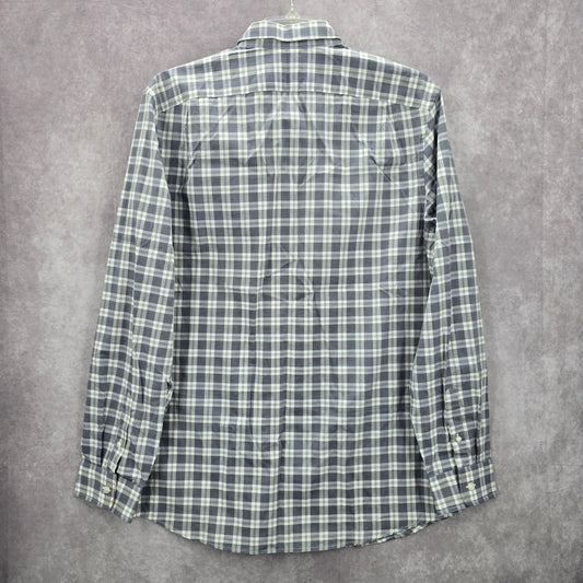 Gap Slim Fit Gray Plaid Long Sleeve Casual Work Mens Button Down Dress Shirt XL