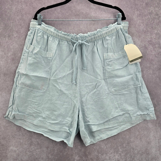 Wonderly Blue Pullon Ruffle Linen Relaxed Pants Shorts Plus 2X