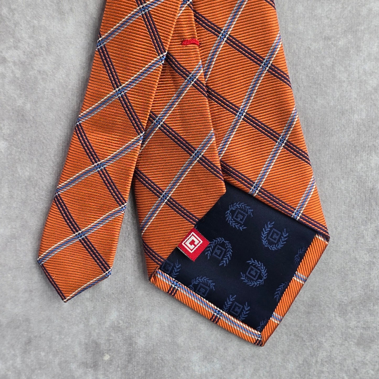 Chaps Orange Blue Plaid Tartan Stripe 100% Silk Handmade Men's Neck Tie NWOT