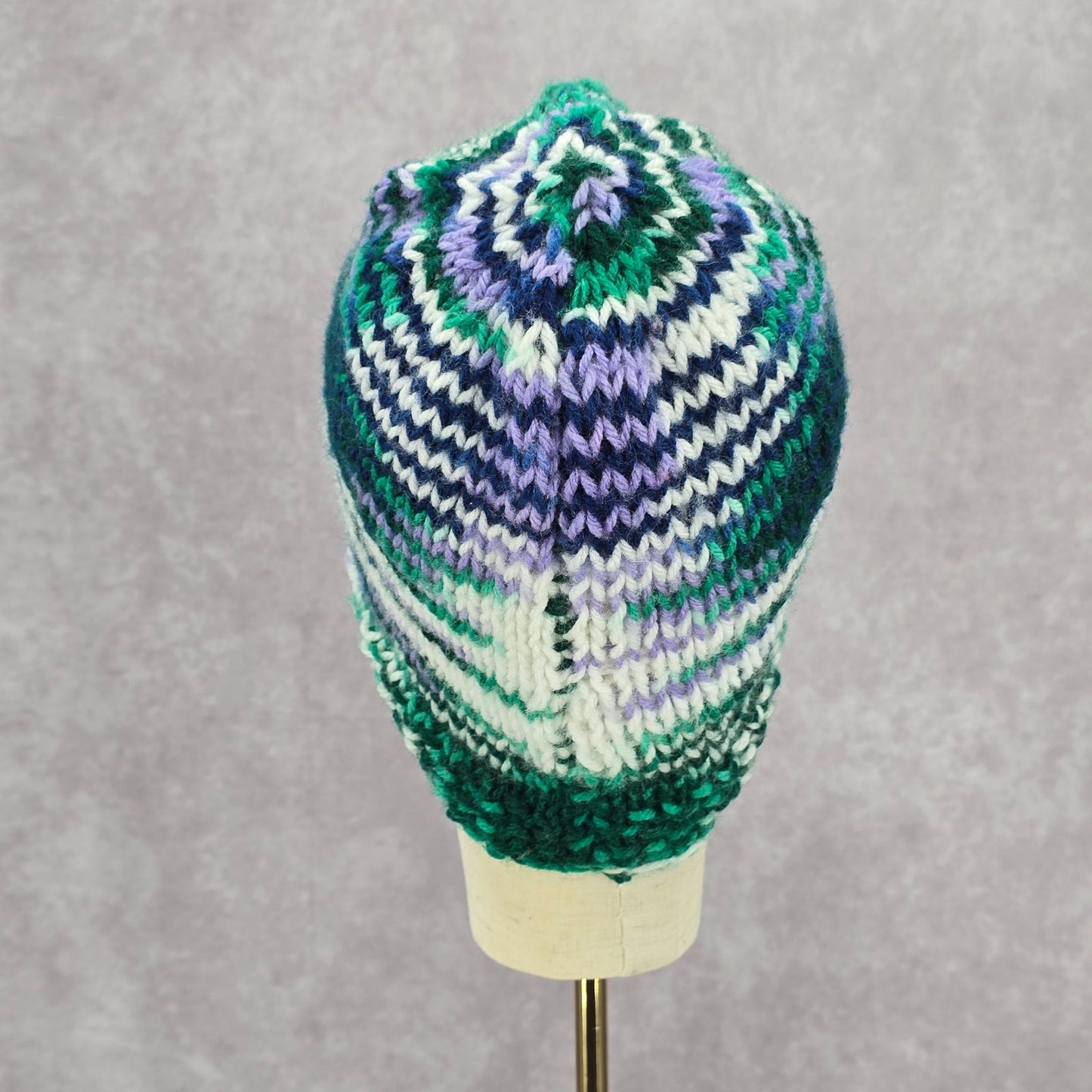 Green Purple Crochet Knit Bucket Cap Hat Fun VTG Y2K Funky Beanie
