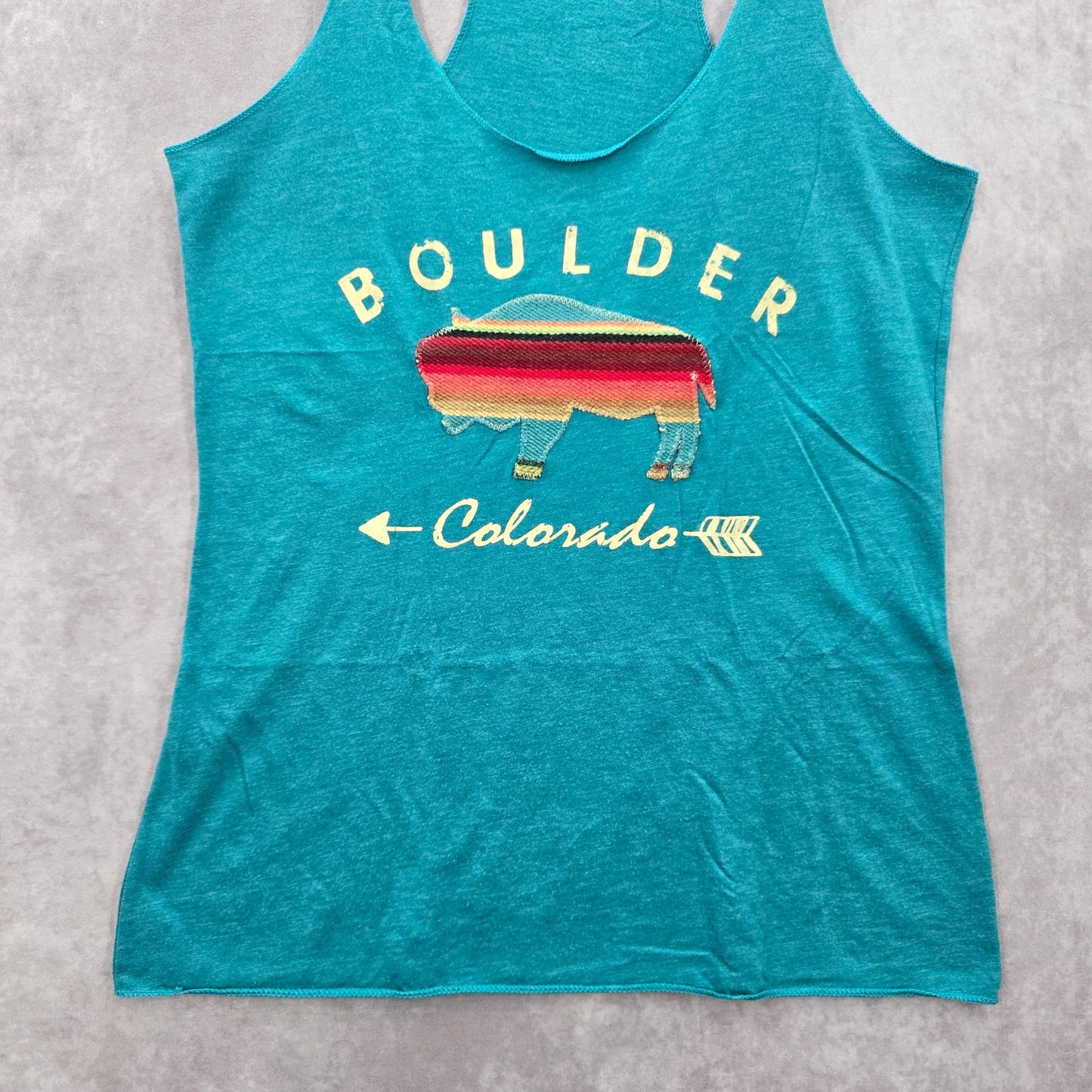 ADKTD Lifestyle Green Sleeveless Boulder Colorado Bison Patch Tank Top Medium