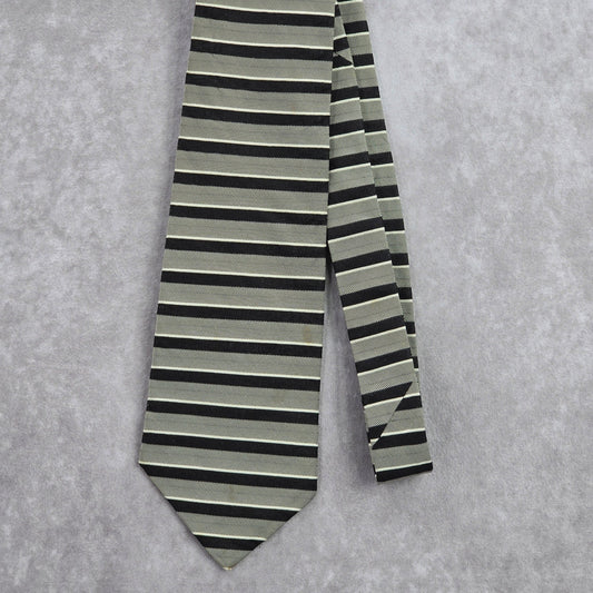 Donna Karan Signature Black Gray Silver Stripe Silk Italy Men's Neck Tie NWOT