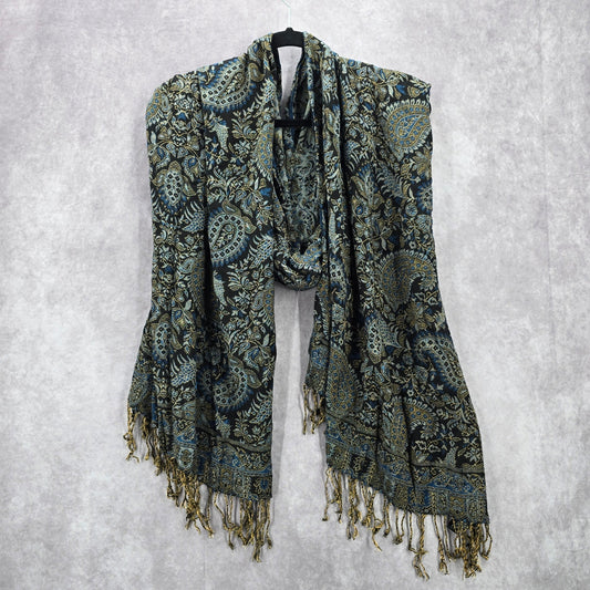 SJ Collection Blue Floral Pashmina Fringe Floral Long Shawl Scarves Wrap Scarf