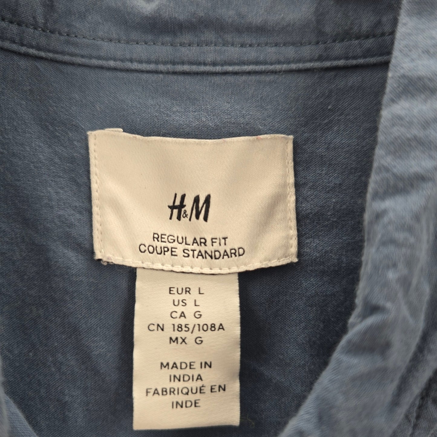 H&M Blue Long Sleeve Button Down Cotton Mens Shirt Large