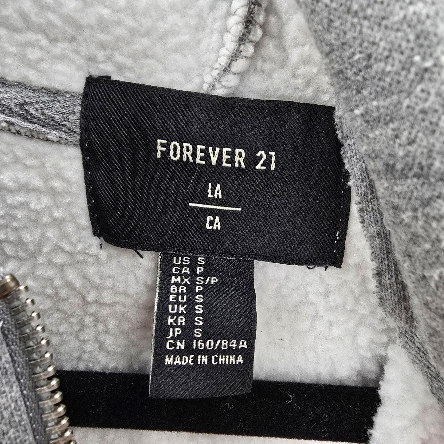 162. Forever 21 Gray Long Sleeve Cotton Sherpa Zip Up Hoodie Small