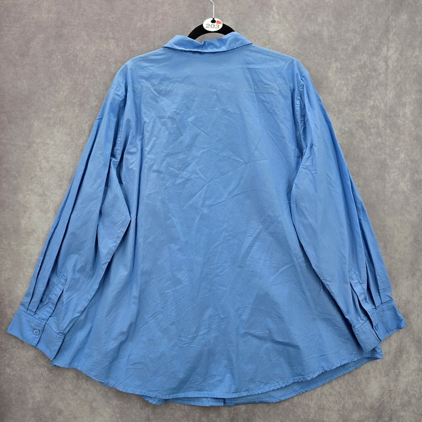 203. Woman Within Blue Button Down Flare Long Sleeve Cotton Top Plus 2X