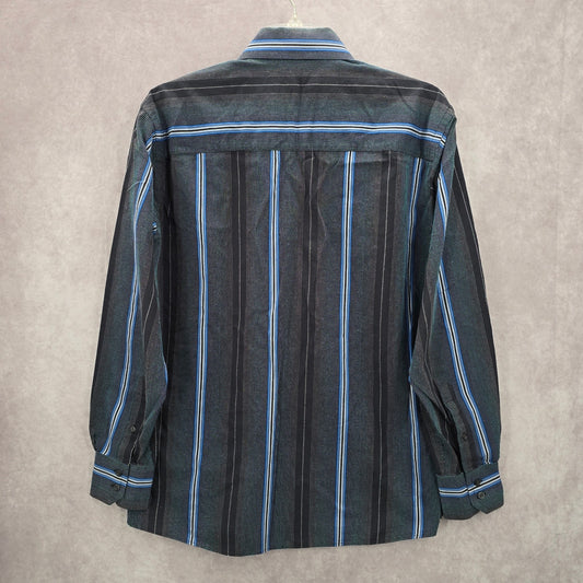 Artisti Italiani Blue Stripe Mens Button Down Cotton Long Sleeve Preppy Shirt XL