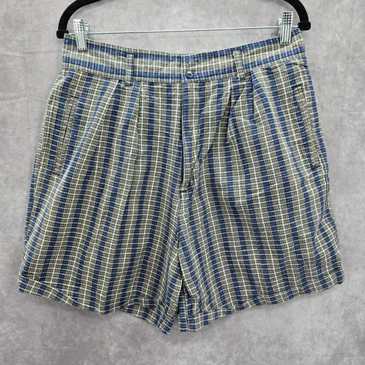 Separate Issue Blue Plaid Stripe Bermuda Pleated Bottoms Pants Shorts Plus 15/16