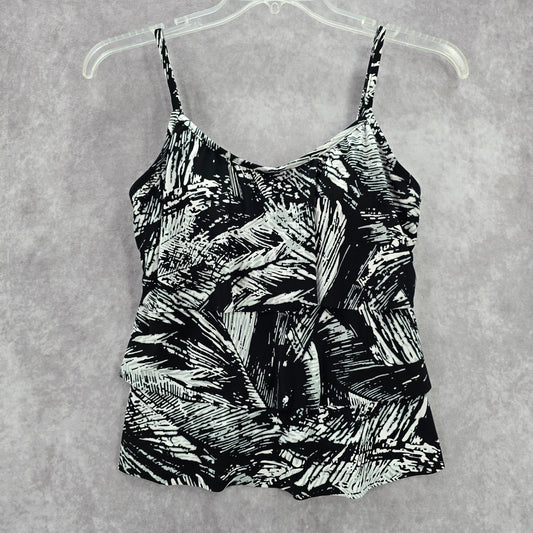 Jamaica Bay Black Ruffle Floral Padded Swimwear Tankini Tank Top Medium M 10