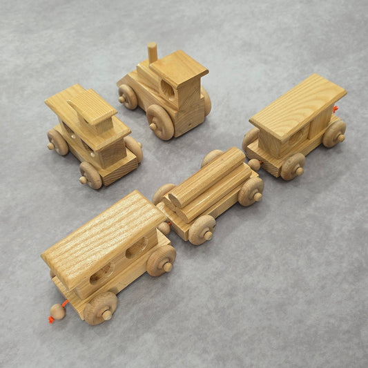 Wooden Hand Crafted At The Maine State Prison Train Set Five Trains Toys