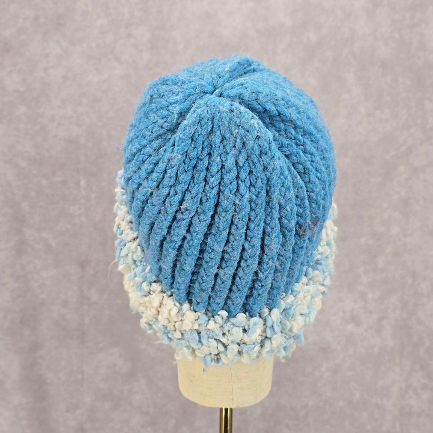 Blue White Crochet Knit Bucket Cap Hat Fun Vintage Y2K Funky Beanie