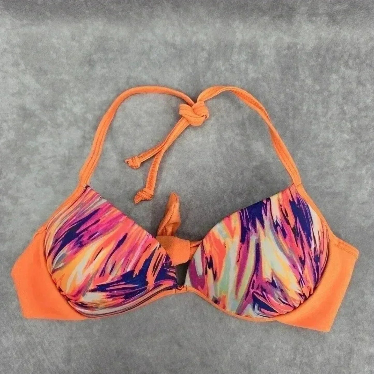Gata Brenzeada Orange Bikini Top Halter Tie Swimwear Padded Swimsuit Small