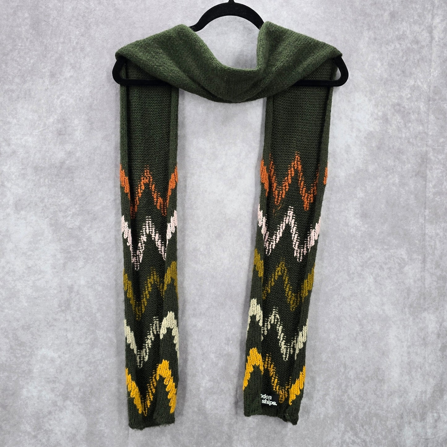 Wooden Ships Green Chevron Cable Knit Wrap Shawl Vintage Y2K Scarves Scarf