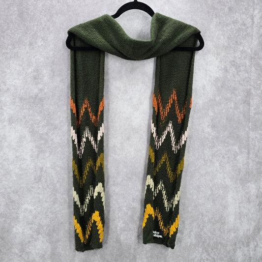 Wooden Ships Green Chevron Cable Knit Wrap Shawl Vintage Y2K Scarves Scarf